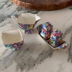 Rare Royal Winton Julia Salt & Pepper Set. Creamer, Sugar. Circa 1930